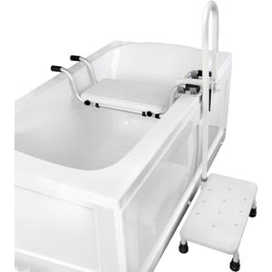 3 in 1 Bathtub Safety Rail with Step Stool & Seat for Seniors, Elderly Tub Transfer | Secure Bathroom Assistant & Tub Shower Chair with Non-Slip Handle, Fits Most Bathtubs