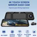 4K Rear View Mirror Camera, 10" Mirror Dash Cam Front and Rear with 64GB Card, Full Touch Screen Dash Cam with 1080P Backup Camera for Car with Reverse Assist,WiFi,APP,Night Vision,Parking Monitor