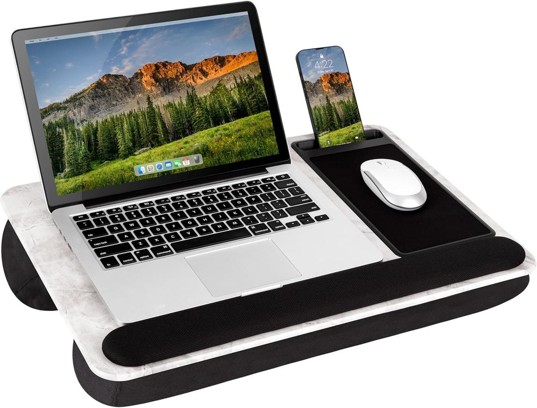 LAPGEAR Home Office Pro Lap Desk with Wrist Rest, Mouse Pad, and Phone Holder - Silver Carbon - Fits up to 15.6 Inch Laptops - Style No. 91615