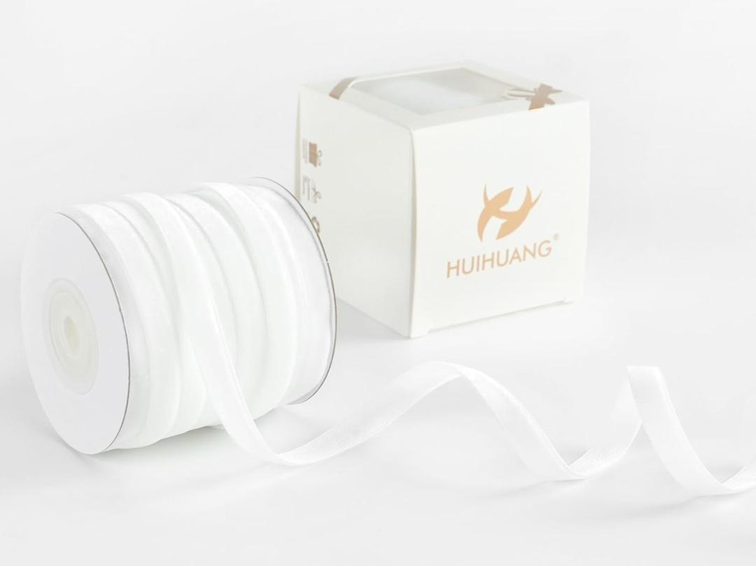 2 x HUIHUANG White Velvet Ribbon 3/8 inch x 25 Yards Single Face Velvet Ribbon for Gift Wrapping, Christmas Tree Ornaments, Wreath Decor, Invitations, Hair Bows, Flower Bouquet, Home Decor