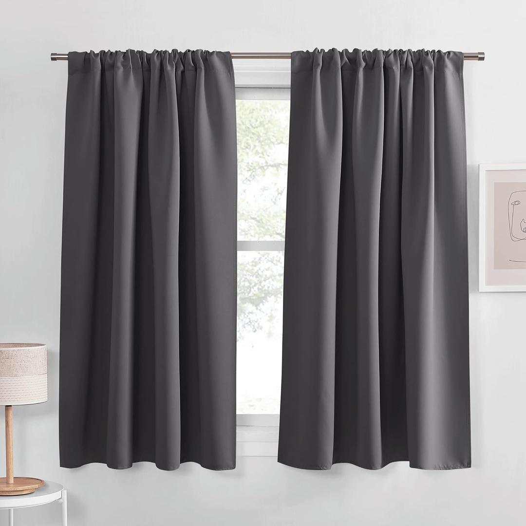 PONY DANCE Bedroom Blackout Curtains 45 inch Length - Grey Drapes for Window Curtains, Room Darking Drapes with no Light for Living Room, 42 x 45 inches, Gray, 2 Panels (42"W x 45"L (Pack of 2))