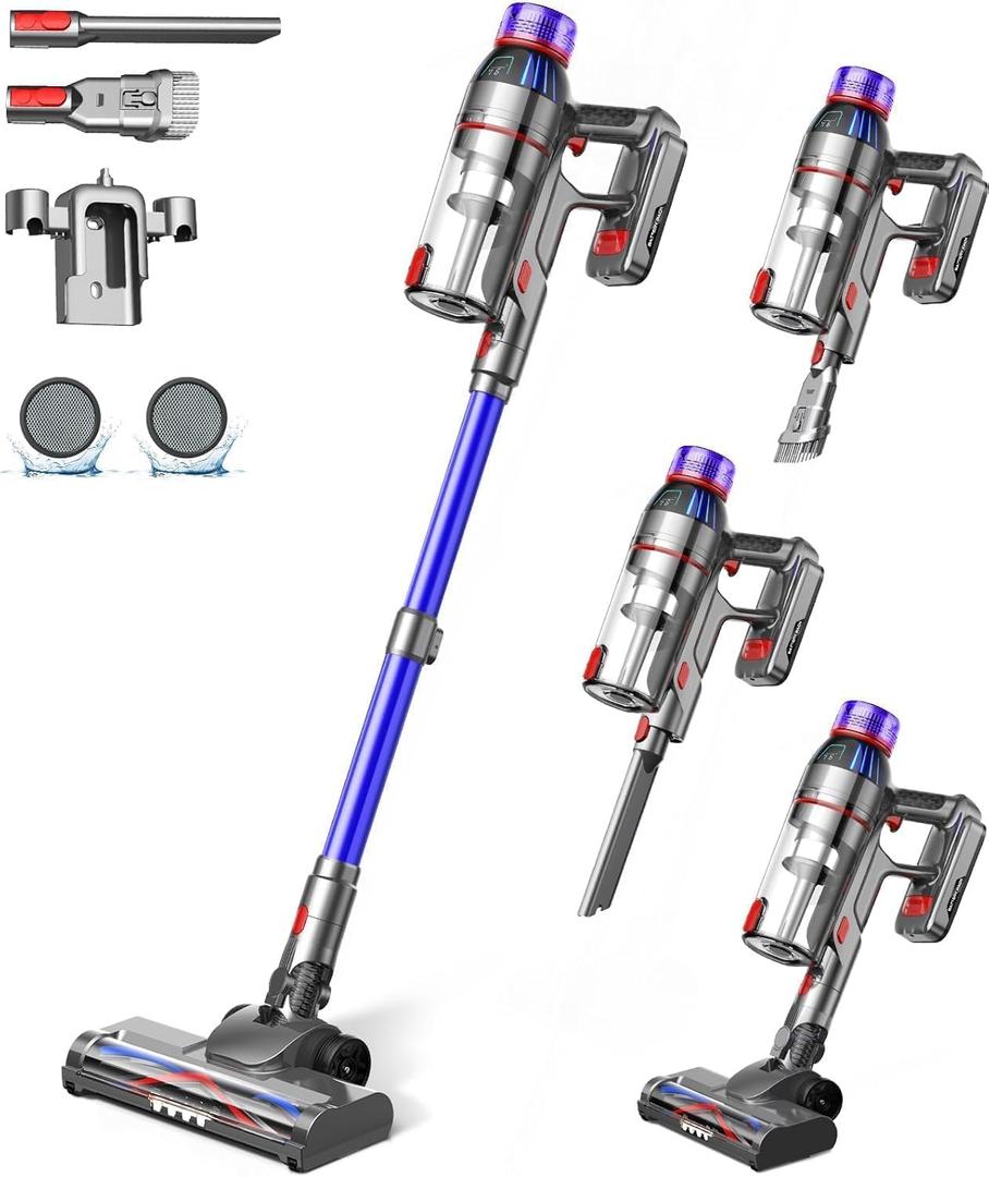 Cuzmok Cordless Stick Vacuum Cleaner for Home: Power Suction Vacuum Tangle-Free Lightweight Design & 2600mAh Detachable Battery Up to 50mins Runtime for Pet Hair Carpet Hardwood Floor (Blue)
