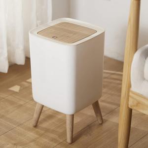 URALFA 7 L / 1.8 Gallon Square Trash Can with Lid, Small Bathroom Garbage Can with Pop-Up Lid, Dog Proof Trash Can, Waste Basket for Bedroom, Kitchen, Living Room, Office (White) (7 L / Square)