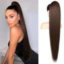 Flufymooz Ponytail extension, 36 Inch Long Straight Drawstring Ponytail Synthetic Hairpieces Fake Pony Tails Natural Soft Clip in Hair Extension Pony Tail for Women (Medium Brown)