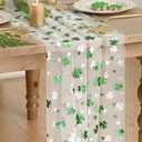 Artoid Mode Gauze Green Shamrocks St.Patrick's Day Table Runner 120 Inch 10FT,Seasonal Sheer Dining Holiday Baby Shower Table Decor for Home Party (28" x 120")