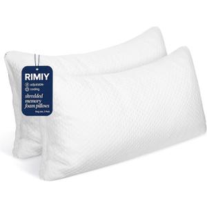 Cooling Adjustable Memory Foam Pillows King Size Set of 2, Bamboo Firm Pillow w/Washable Zippered Cover, Luxury Bed Pillow for Side, Back and Stomach Sleeper, CertiPUR-US Certified Foam