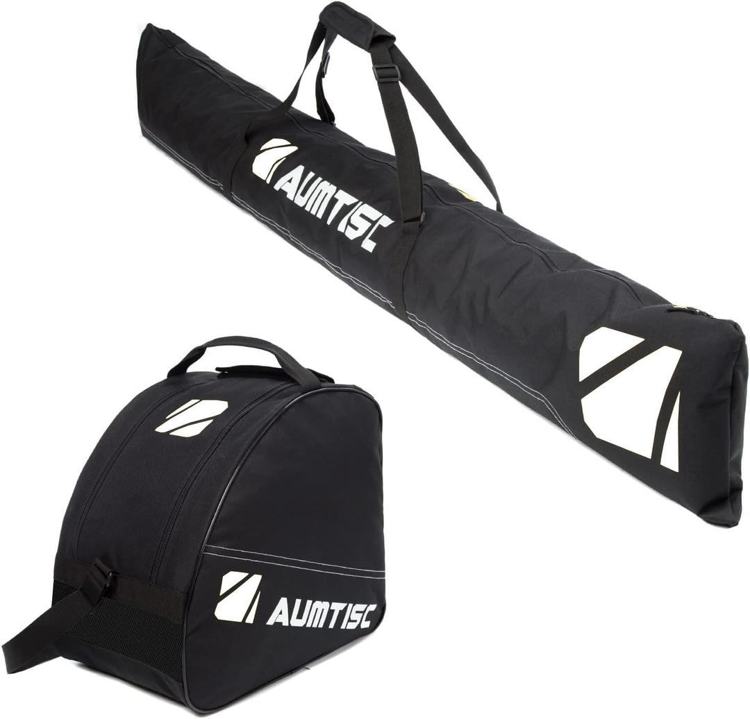 AUMTISC Ski and Boot Bag Combo, Padded Ski Bag for Air Travel, Two Piece Snow Ski Travel Bags for Flying, Adjustable Length Ski Storage Bags for Skis Up to 200cm and Boots Up to Size 13 (White)