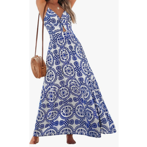 CUPSHE Women's Maxi Dress Floral Print Twisted V Neck Sleeveless Long Dress Summer Casual Dress.  S