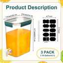 Mumufy 3 Set Plastic Drink Dispensers for Parties Beverage Dispenser for Fridge with Spigot Iced Juice Lemonade Container with Labels and Pens Summer Party Supplies(1.2 Gallon,Green)
