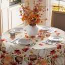 XCHI Fall Pumpkin Football Maple Leaves Tablecloth Round Washable Table Covers for Home Party Decorations 60x60 Inch