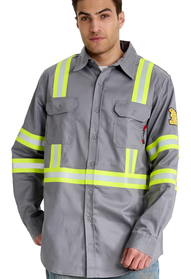 SRsafety Hi Vis FR Shirts for Men,7.0oz Long Sleeve FR Work Shirts,100% Cotton High Visibility Fire Shirt L