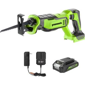 Greenworks 24V Brushless 1" Compact Reciprocating Saw (3,000 SPM), 2.0Ah Battery and Compact Charger Included