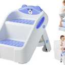 Step Stool for Toddlers, Toddler Step Stool for Bathroom Sink, Foldable Non-Slip Kids Stool with Handle, 2 Step Stools for Kids, Toddler Stool for Kitchen Bedroom Counter Sink (Blue)