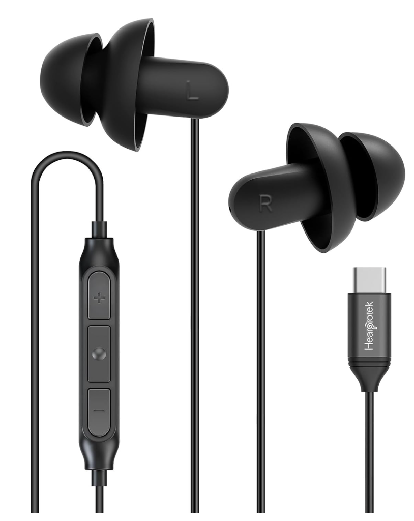 Hearprotek Sleep Headphones, 1 Pair USB C Wired Earbuds with Soft Silicone Noise Reduction Type C Earbuds with Microphone, Ideal for Sleeping, snoring, Relaxation (Black)