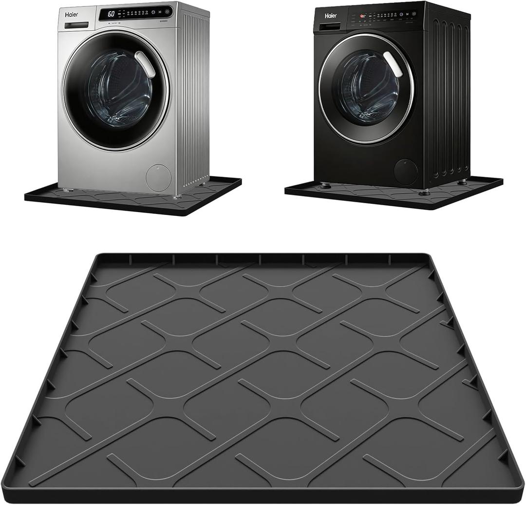 Washing Machine Drain Pan Silicone Mat, 32 x 30 Inch Washer Drip Tray, Non-Slip Waterproof Washer Tray for Floor Protection, Anti-Vibration Mat for Washer or Dryer
