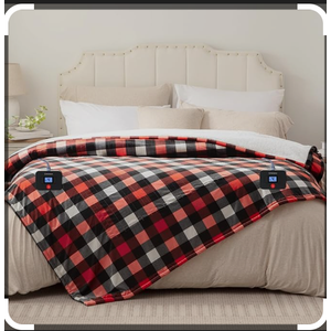 Westinghouse King Size Heated Blanket, Soft Flannel to Sherpa Electric Blanket with Dual Control 10 Heating Levels & 1 to 12 Hours Auto Off, Fast Heating, Machine Washable, 100 * 90 Inch, Red