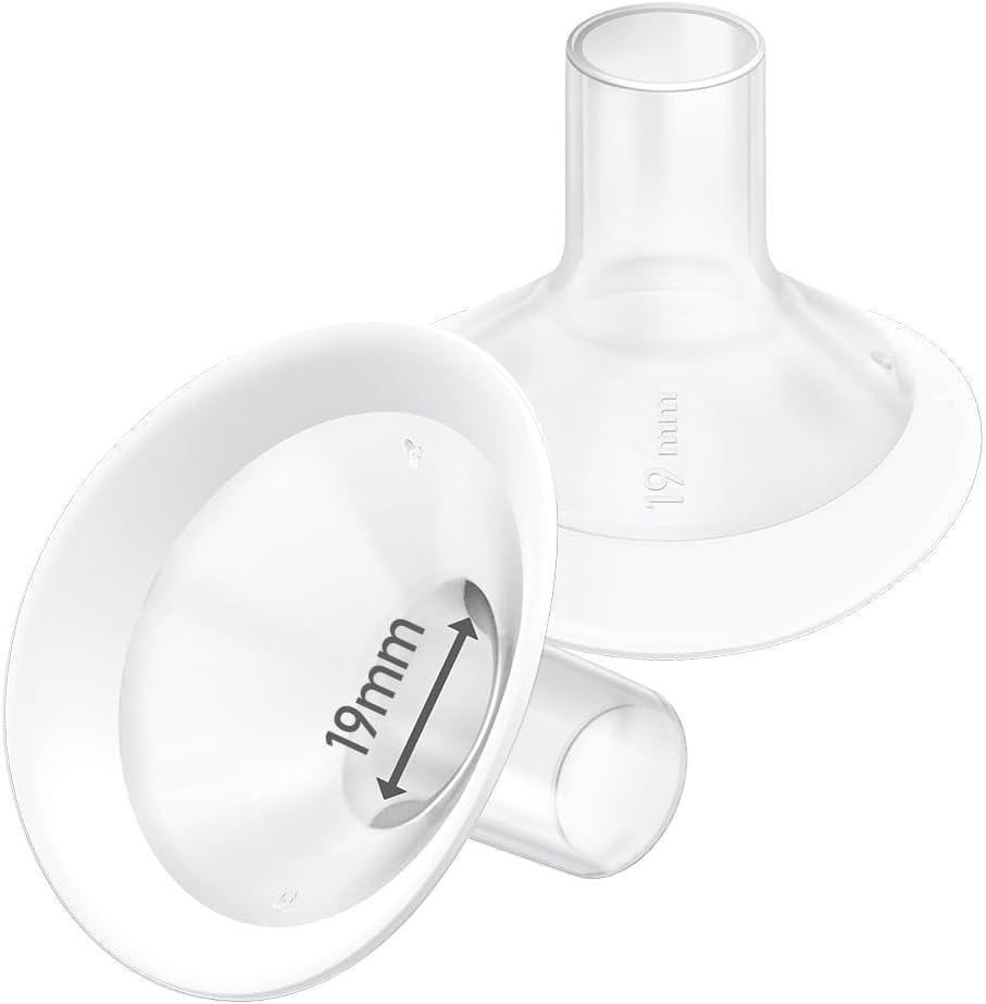 2pcs 19mm Soft Rim Flanges with 106 Degree Wider Opening Angle for Medela Breast Pump, PersonalFit, Freestyle, Maxflow, Freestyle Flex Swing Maxi Connector, Zoome Z1/Z2, NCVI,Lansinoh Signature Pro