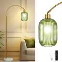 COTTHOS Floor Lamp for Living Room, Modern Gold Lamp with Ribbed Glass Lampshade Marble Base, 68 Glass Tall Lamp with Remote Control and Pedal Switch for Bedroom (6000K LED Bulb Included)