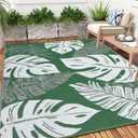 Waterproof 9x12 Outdoor Rug for Patio Reversible Plastic Straw Rug Leaves Camping Carpet with Carry Bag, Stain & UV Resistant Portable RV Carpet for Camper Deck Balcony Porch Beach Picnic Green