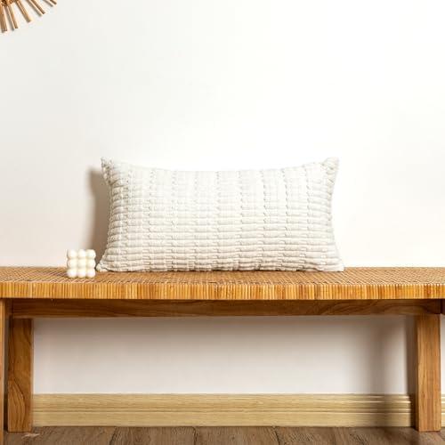 JoraLion Corduroy Lumbar Pillow Cover 12x24 inch, Cream White Decorative Chic Cozy Long Pillow Cover Soft Luxurious Pillow Case Home Decor for Sofa Bed Room Livingroom, ONLY 2 Cover