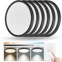 6 Pack 12 Inch Slim Dimmable LED Flush Mount Ceiling Light Fixtures, 24W 2640LM 3000K/4000K/5000K, House Upgrade Led Lights for Bedroom Hallway Laundry Room Rental Units, 240W Equiv., Black