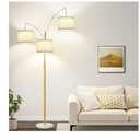 Nintiue Dimmable Floor Lamp - 3 Lights Gold Arc Floor Lamps for Living Room, 1000LM Modern Tall Standing Lamp with White Shades, Mid Century Tree Floor Lamp for Bedroom Office, 3 LED Bulbs Included