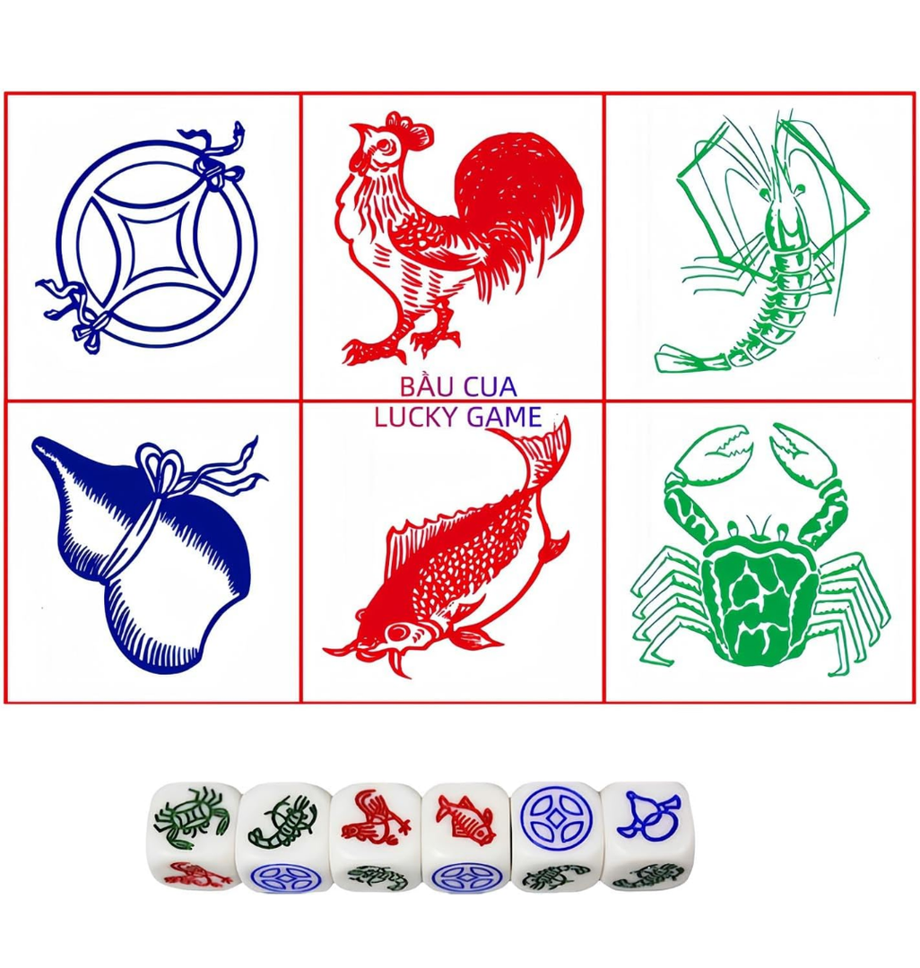 Brand: LOONELOLOONELO Gourd, Crab, Shrimp, Fish Game - Vietnamese Bầu Cua Tôm Cá Hổ Gà Trò Chơi - BAU Cua Ca Cop Vietnamese Dice Game for 2025 Asian Lunar New Year Spring Festival Party Games