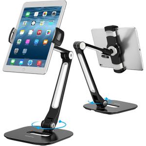 AboveTEK Tablet Stand, Multi-Angle Adjustable iPad Stand Holder, 360 Swivel Tablets Stand Aluminum Desk Mount Fits 4-11"(Diagonal) iPad/mini/Air/Pro for Business Kiosk Office  Black