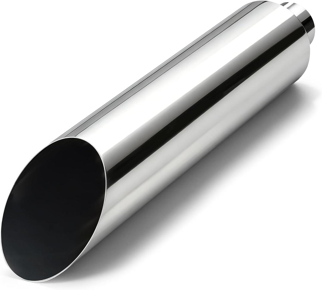 MONOKING 4 Inch Inlet 8 Inch Outlet Diesel Exhaust Stack, 36" Long Polished Stainless Steel Miter Cut Smoker Exhaust Tip for Diesel Truck, Universal Fit