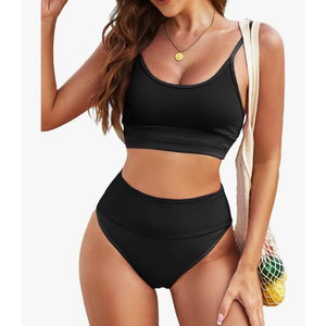 Womem 2 Piece High Waisted Bestselling Bikini Set Color Block Swimsuit 2025 Summer Beach Swim Bathing Suit Medium