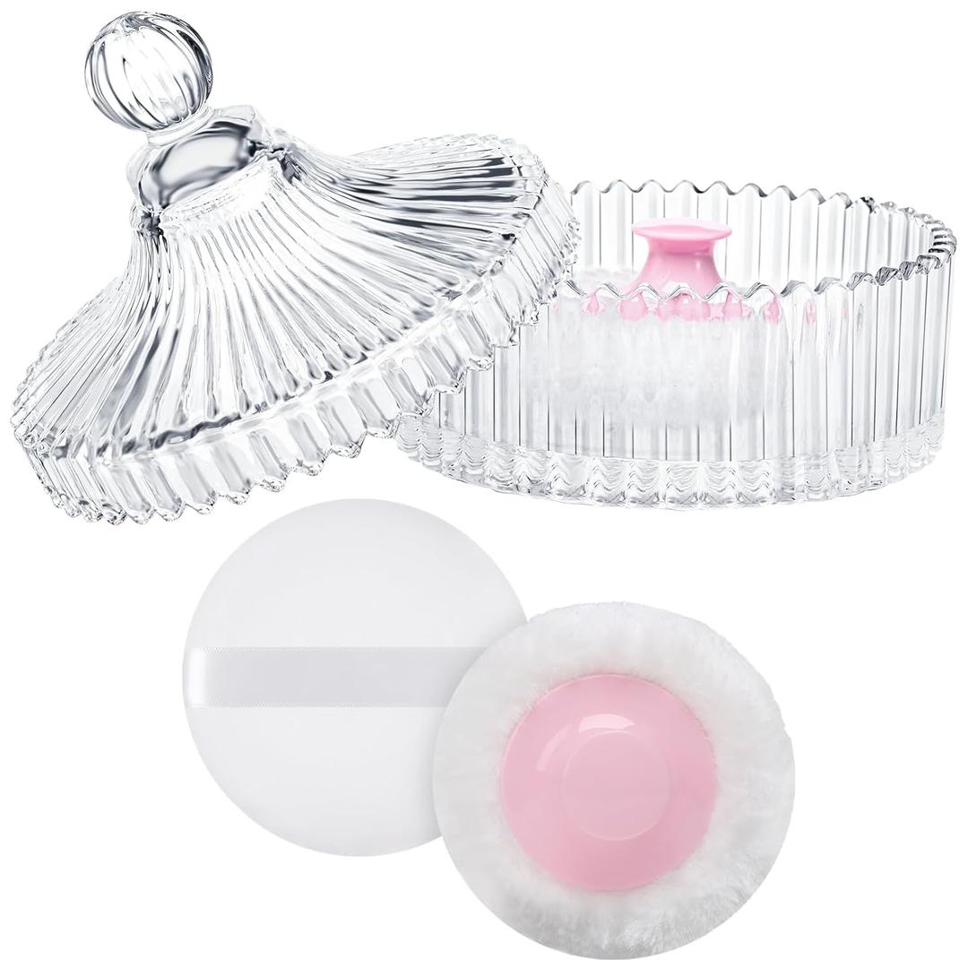 LAKIRA Extra Large Body Powder Puff and Container, 5.35" Body Container with 3.93" Powder Puff, for Baby Women's Loose Dusting Powder (5.35" Pure)