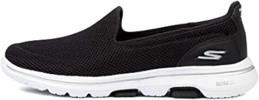 Skechers Women's Go Walk 5 Sneaker, Black/White, 7.5
