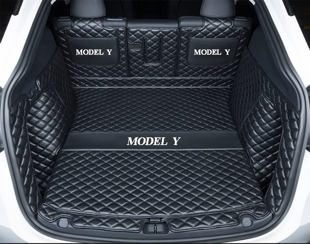 Fit Tesla Model Y Trunk Mat Cargo Mat Dog Cover Mat 2020-2025 Tesla Model Y 5 Seater Car Trunk Liner Full Coverage Protection (Black with Black Stitching)