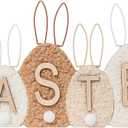 DN DECONATION Easter Decor SignWooden Egg-Shaped Bunny Tabletop Decor with Sherpa Cover Rustic Farmhouse Centerpiece for Table Mantel Shelf Home Office Spring Decorations