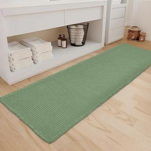 ZALL Beige Waffle Bath Mat,Super Absorbent Non Slip Bathroom Rug, Green 17x24inch,Machine Washable Ultra Soft Floor Mats (1724inch(Rectangular))