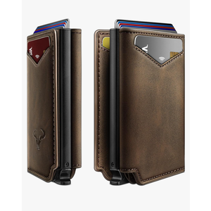 BULLIANT Men Wallet Leather Wallet Card Holders Money Clip for Men 10Cards-Magnetic Flip on Metal Case