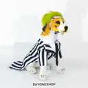 Black Striped Dog Suit wit Green Wig Scientist Dog Costume Pet Costume Cosplay Clothes Outfit Accessories Party Favors (Small, Striped Clothes with Wig)