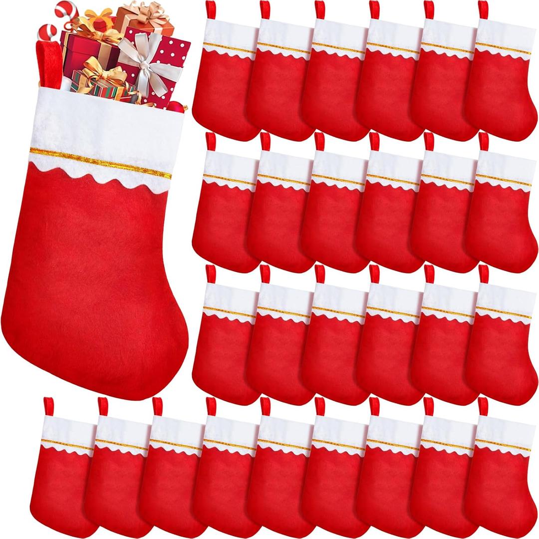 30 Pcs Red Felt Christmas Stockings,Xmas Fireplace Hanging Stockings,Candy Gift Bag Christmas Tree Hanging Decoration,Party Favors Stockings for Family,Holiday,Season Decor