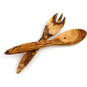 Tramanto Olive Wooden Salad Server Set, 12 inch Long Wood Pair - Tuscan Design