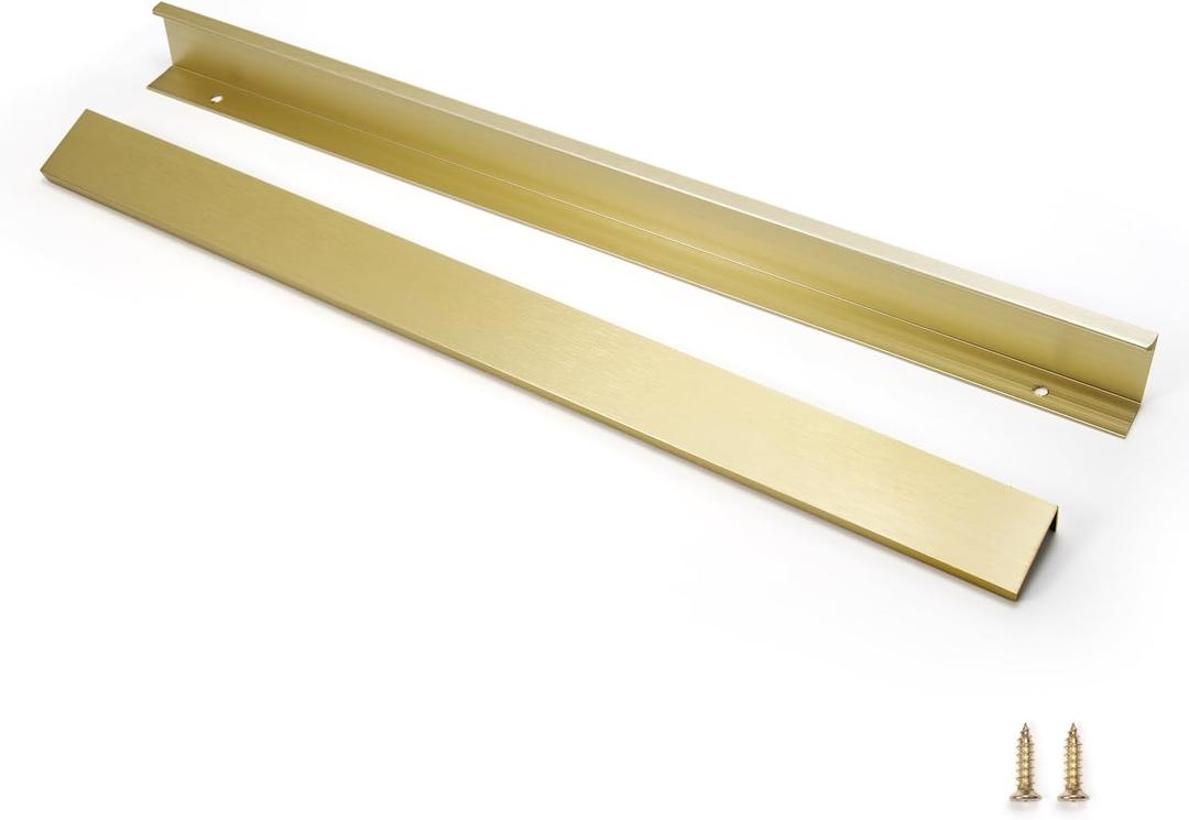 5 Pack 16" (400mm) Overall Length Overall Length Edge Finger Pull, Brushed Brass Aluminium Hidden Furniture Wardrobe Cabinet Drawer Pull Long Concealed Furniture Closet Door Handle, 3699S