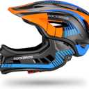 ROCKBROS Kids Full Face Helmet Kids Bike Helmets Lightweight Toddler Mountain Bike Helmet Detachable for MTB BMX Skating Cycling Scooter Safety Bicycle Helmets for Youth Child Boys Girls Ages 3-16 (Black Orange)