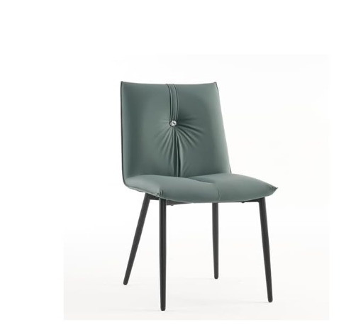 YOUTASTE Mid Century Modern Vanity Bench Set of 2 Upholstered Leather Side Chairs with Metal Legs for Kitchen, Living Room, Bedroom, Grayish Green