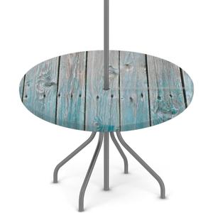 Stained Wooden Color Round Outdoor Tablecloth with Umbrella Hole, Round Fitted Table Cloth with Elastic Zippered Table Covers 36-44in Waterproof Umbrella Tablecloths Circle Elastic Table Cover