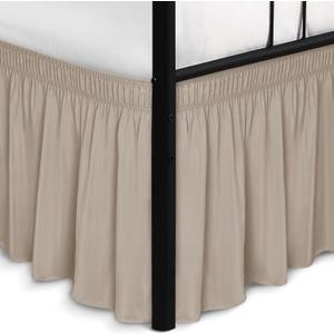 Biscaynebay Wrap Around Bed Skirts with Split Corners for Queen Beds 15" Drop, Light Camel Adjustable Elastic Dust Ruffles Easy Fit Wrinkle Resistant Silky Luxurious Fabric Machine Washable