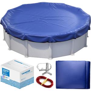 Winter Pool Cover 30 ft Round for Above Ground | Extra Thick & Durable Above-Ground Pool Cover | Sapphire Series of Premium Cold- and UV-Resistant Pool Cover | by Yankee Pool Pillow, Blue 