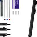 4-in-1 Four-Color Multifunctional Pen, Black/Red/Blue Ballpoint Pen and 0.7mm Mechanical Pencil, Metal Case Pen, Great Gift for Friends, Loved Ones (Black)