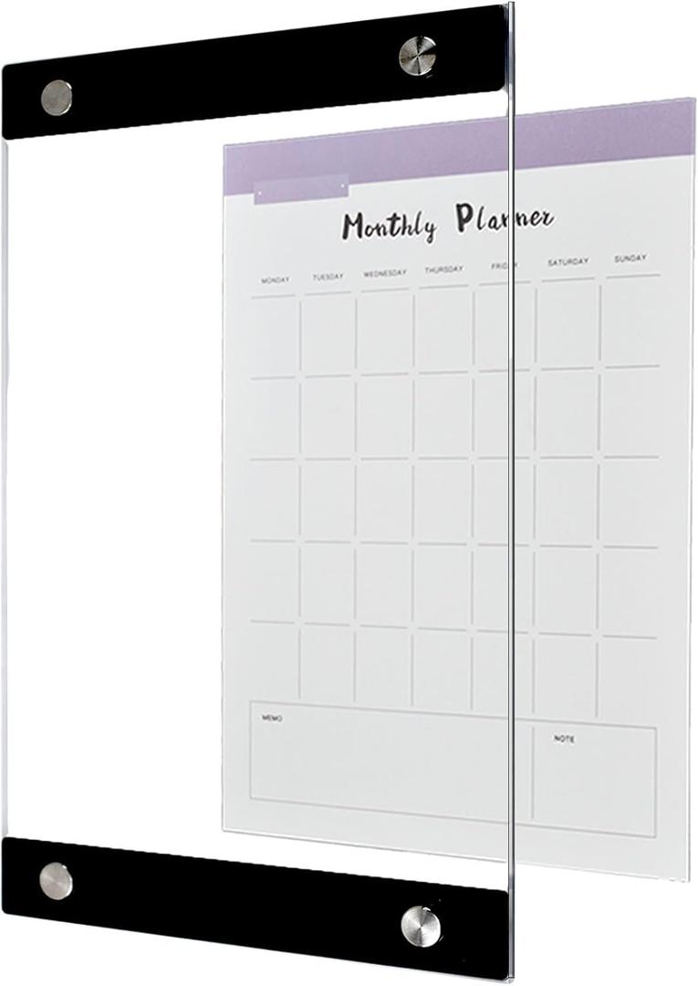A4 Notice Board, Picture Frame, Glass Dry Erase Board for Wall, Double Layered Clear Glass Acrylic Dry Erase Board WhiteBoard, A4 Frame 8.3 x 13.6 Wall Gallery Poster Photo Frame