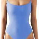 SUUKSESS Women Sexy Square Neck Thong Bodysuit Backless Cami Bodysuit Top (L, Haze Blue)
