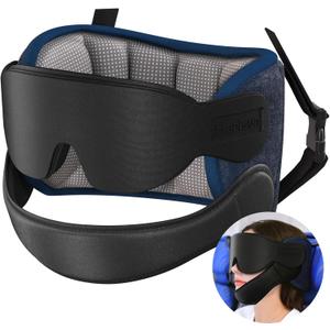Travel Pillows for Airplanes with Sleep Eye Mask, Chin Strap, Airplane Pillow for Long Flights, Car Road Trip, 360 Headrest, Stop Bobblehead, FSA HSA Eligible, Mottled Grey