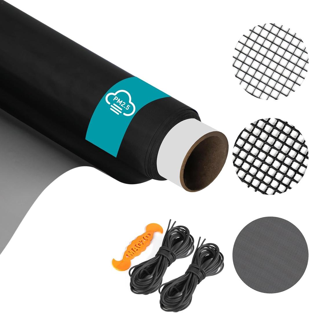 Window Screen,135Mesh High Density Dust and Pollen Filtration Anti-Allergy Window Screen Mesh,37.4IN x 16.4FT Polyester Screen Replacement Repair Kit for Window, Door,Patio,Porch